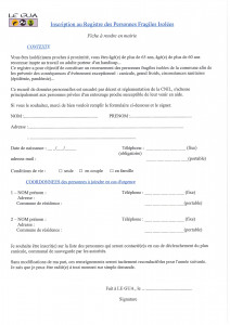 Inscription registre personnes fragiles isolées